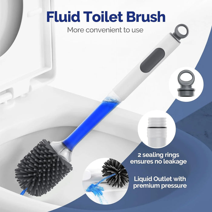 Wall‑Mounted Refillable Spray Toilet Brush — 40cm Handle, TPR Silicone, White