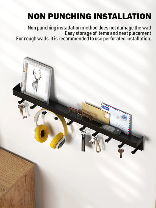 Wall-Mounted Key Organiser with Tray and Hooks – No-Drill or Drill Fixing