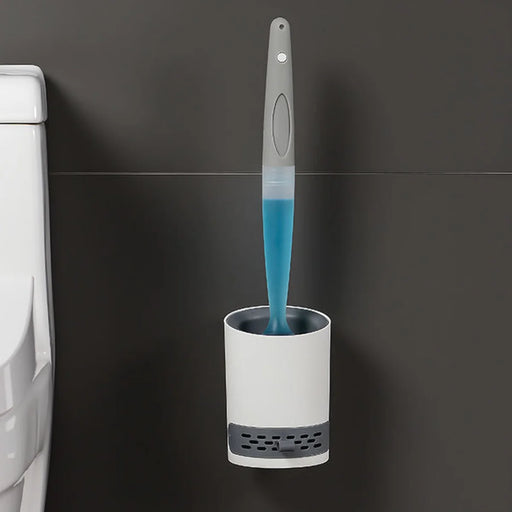 Refillable Detergent Toilet Brush Set — Wall-Mounted Silicone TPR Brush with Holder