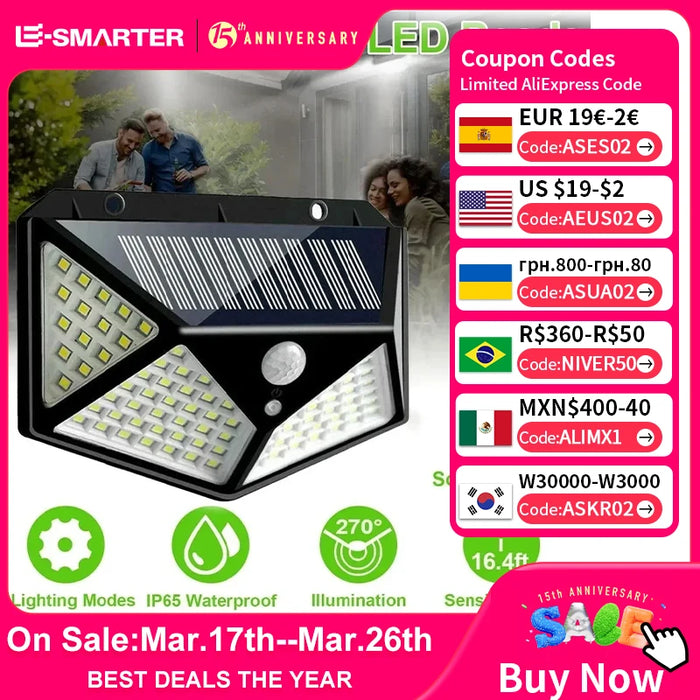 Solenergi LED-lampe - Multifunksjonell sollys drevet spotlight, vanntett, med bevegelsessensor - Ideell for utendørs hagedekorasjon