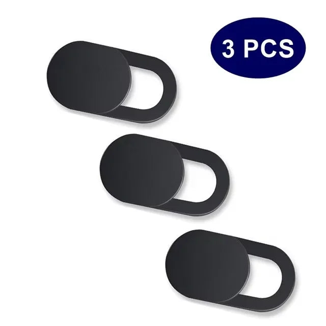 3pc Black Plastic Webcam Cover — Slide Shutter Privacy Shield for Phone, Laptop, Desktop