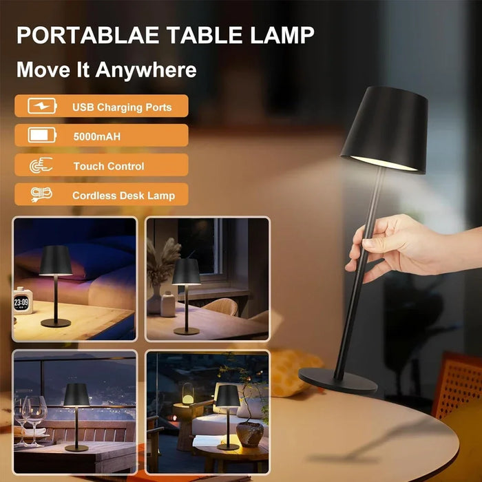 LED oppladbar skrivebordslampe - berøringsbryter bordlamper, 3 fargemoduser, dimmefunksjon - ideell for soverom, stue, bar og middagsdekorasjonsbelysning