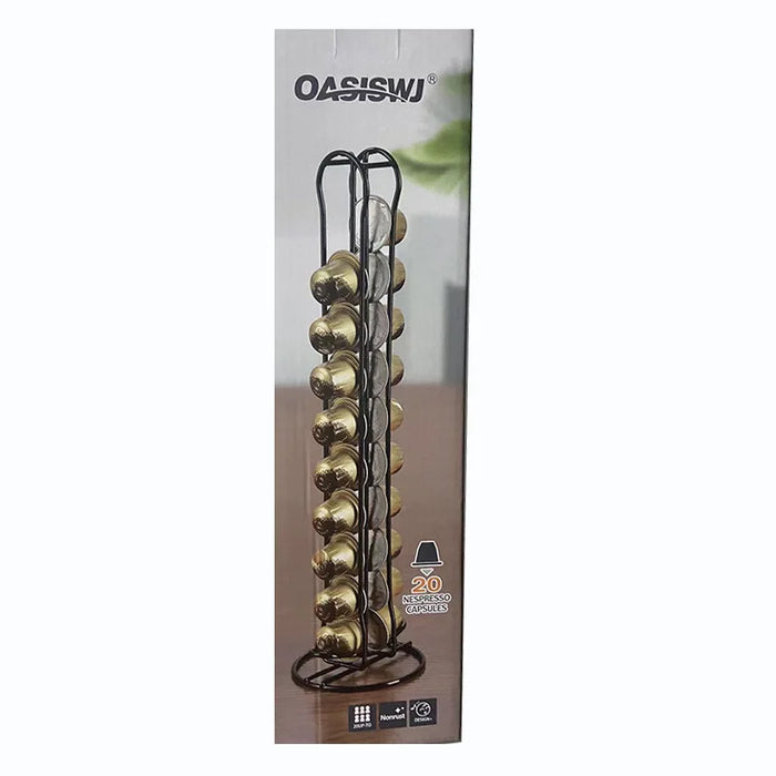 Rotating Nespresso Pod Holder — 20-Capsule Coffee Rack (Gold)