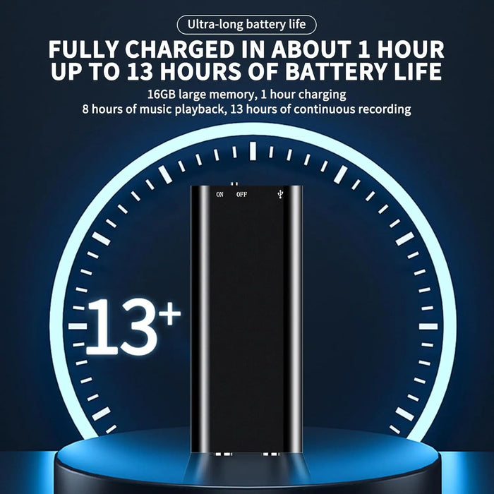 Ultra-slim Mini Voice Recorder — 4/8/16/32GB, One-button WAV/MP3 Player