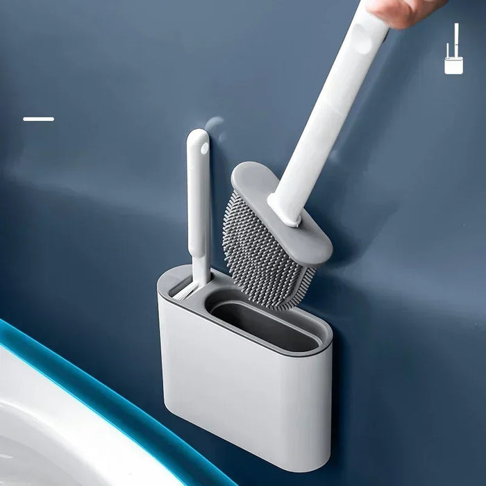 Silicone Toilet Brush Set — Flat Flexible Head with Wall-Mounted Holder