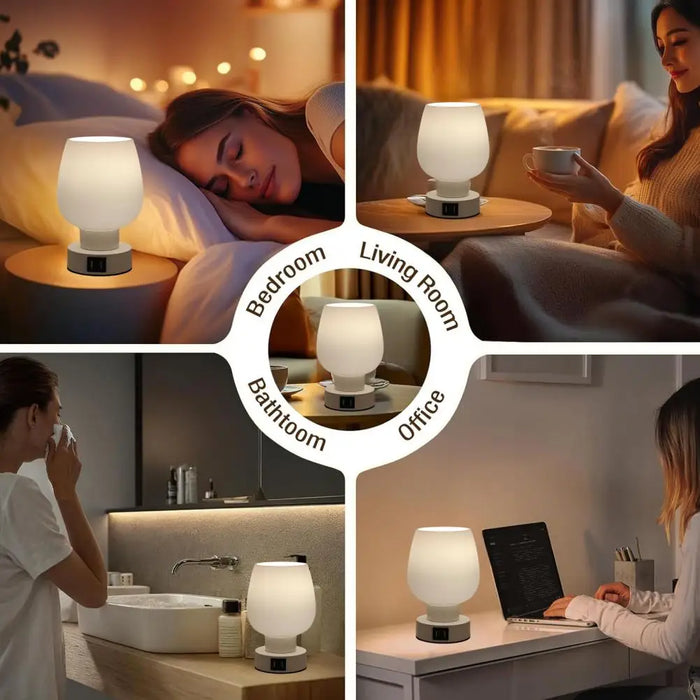 Moderne berøringskontroll LED skrivebordslampe - dimbar, flimmerfri, hvit glasskjerm nattlys - perfekt for enkel belysning ved sengen