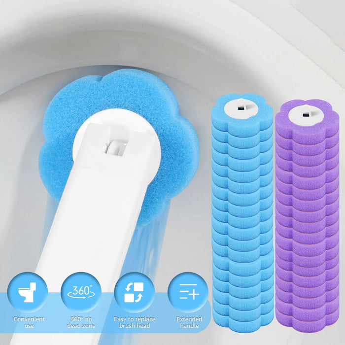 Disposable Toilet Brush Kit – Long Handle, Wall‑mount Holder & Replaceable Heads