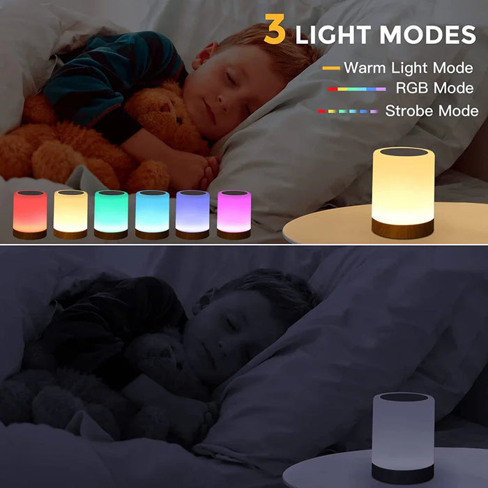 LED-berøringslampe - nattbordslampe med RGB-lys, berøringssensor og bærbar skrivebordslampefunksjon - perfekt belysningsløsning for soverom og gave til barn