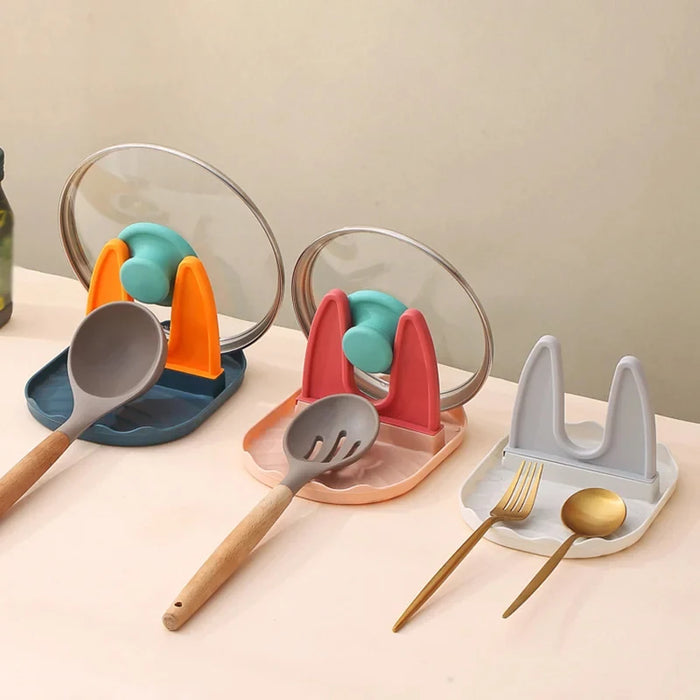 Multi-functional Plastic Pot Lid & Spatula Rack for Kitchen and Stove Storage