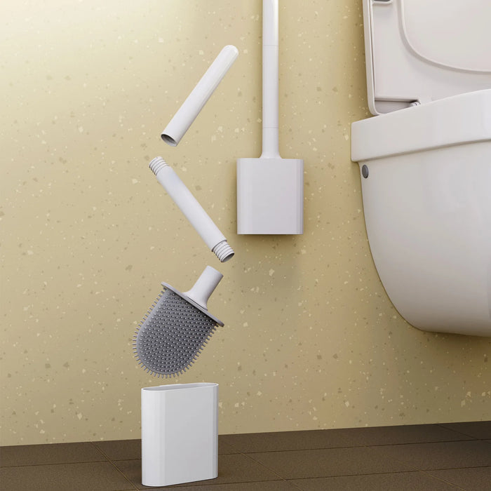 Mini Silicone Toilet Brush with Anti‑Drip Base — Flexible Soft Bristles, Quick‑Dry Holder