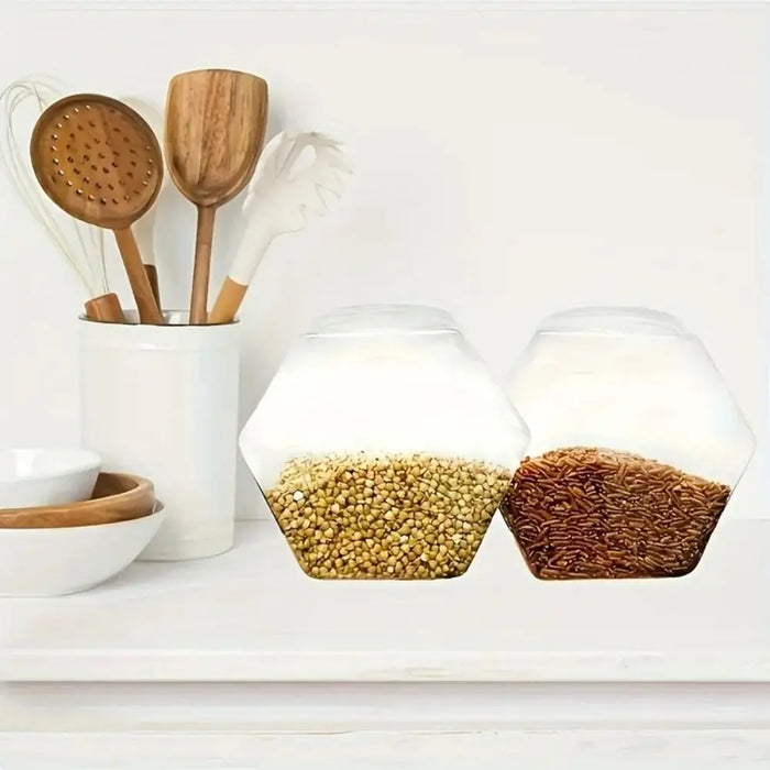 Clear Hexagonal Candy & Cookie Jar with Lid — Reusable Plastic Countertop Organiser