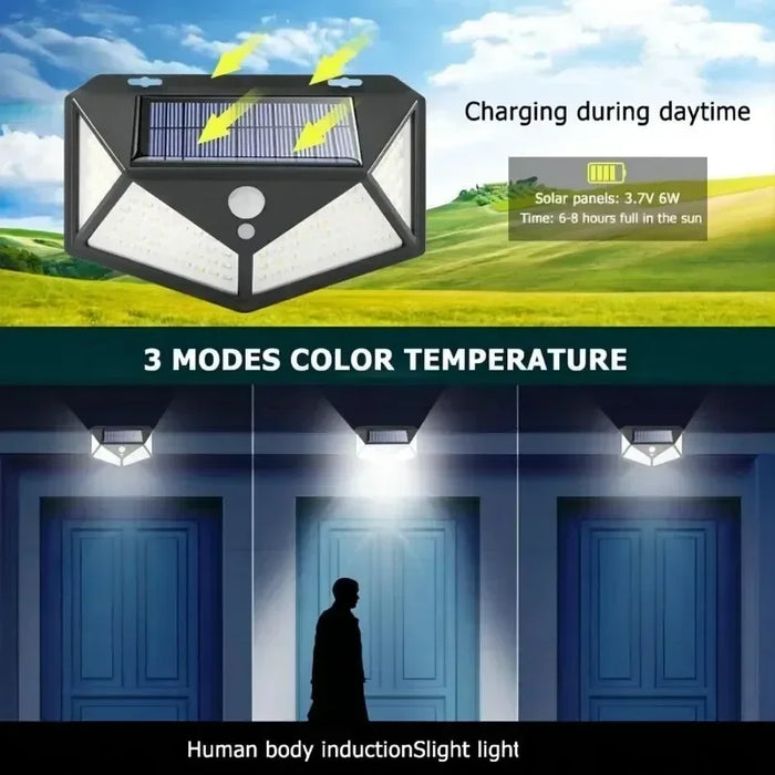 Solenergi LED-lampe - Multifunksjonell sollys drevet spotlight, vanntett, med bevegelsessensor - Ideell for utendørs hagedekorasjon