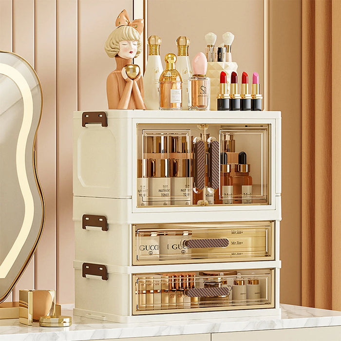 Foldable Transparent Drawer Cosmetic Organiser — Dustproof Multi‑Layer Makeup Storage