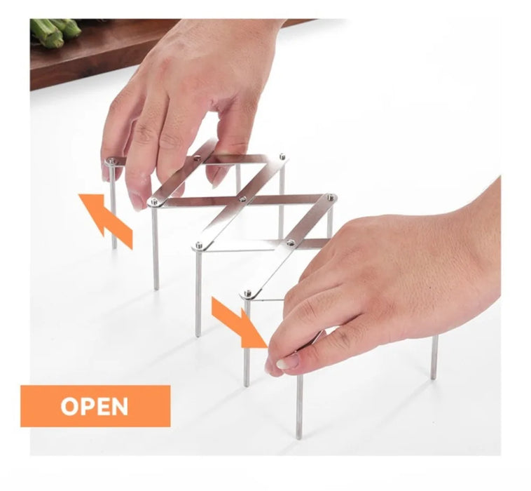 Retractable Stainless Steel Pot Lid Rack — Adjustable Foldable Kitchen Organiser