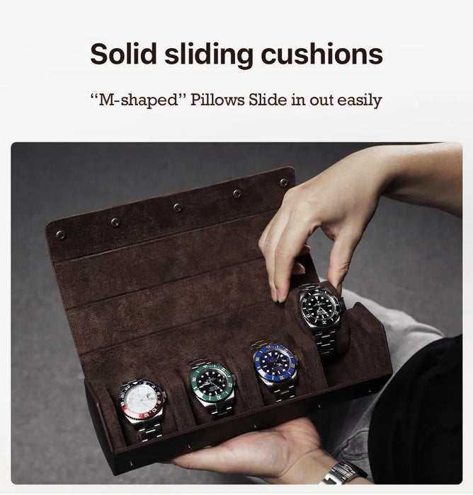 Vintage Genuine Leather Watch Roll Travel Case — 1/2/3/4/6/8 Slot Organiser