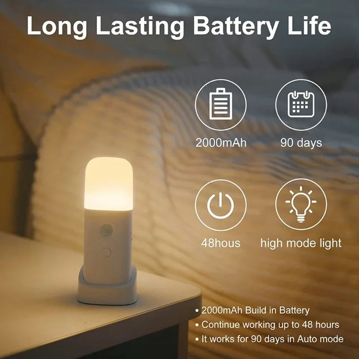 LED bevegelsessensor nattlys USB oppladbart - dimbart, bærbart, aktivert nattlampe for barnerom, soverom, gang - ideell belysningsløsning for barns sikkerhet og komfort