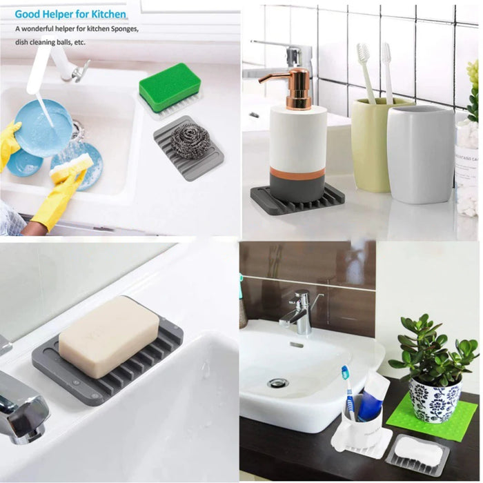 Silicone Self-Draining Soap Dish — Anti-Slip Soap Holder (11.5×8×1cm)