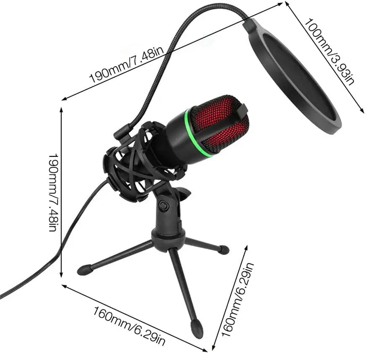 USB Condenser Microphone for PC & Laptop — Wired Streaming, Podcasting & Gaming (RGB option)