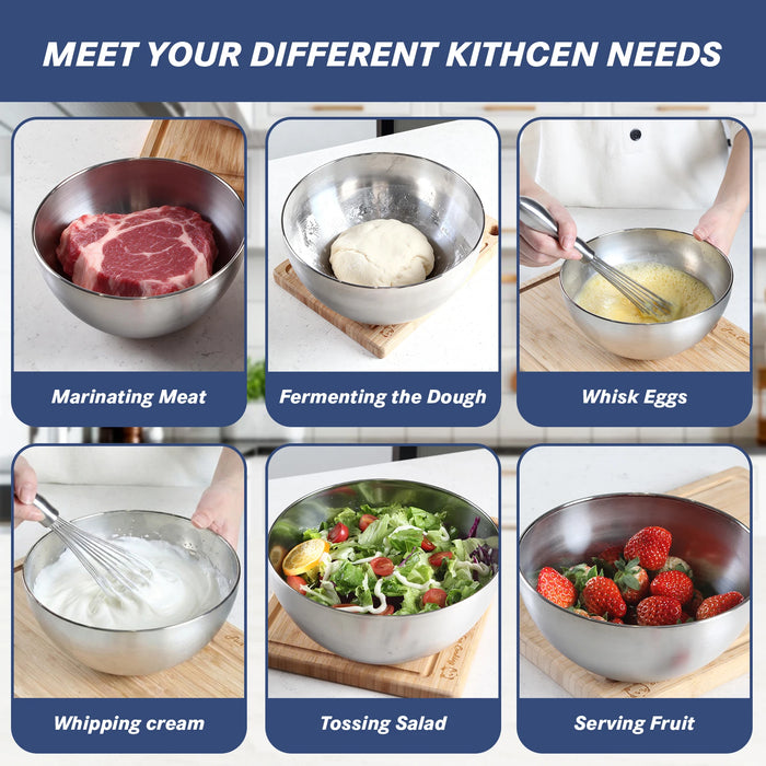 TastyWay Stainless Steel Bowls — S, M, L Vintage Silver Mixing & Serving Set