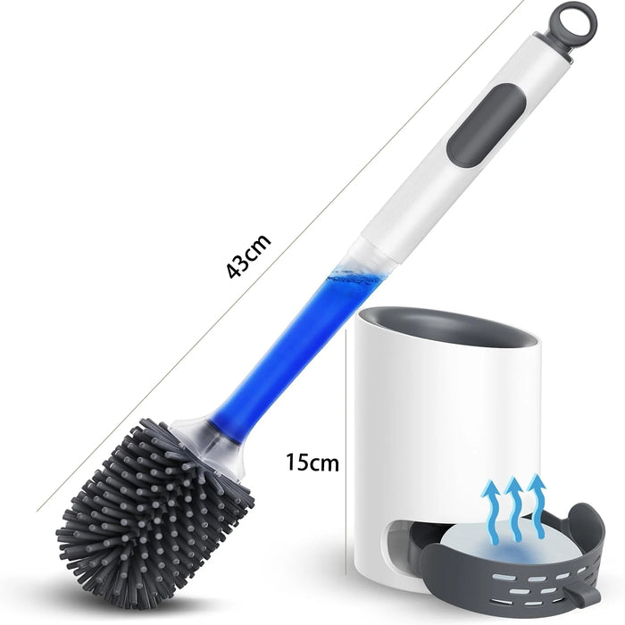 Wall‑Mounted Refillable Spray Toilet Brush — 40cm Handle, TPR Silicone, White