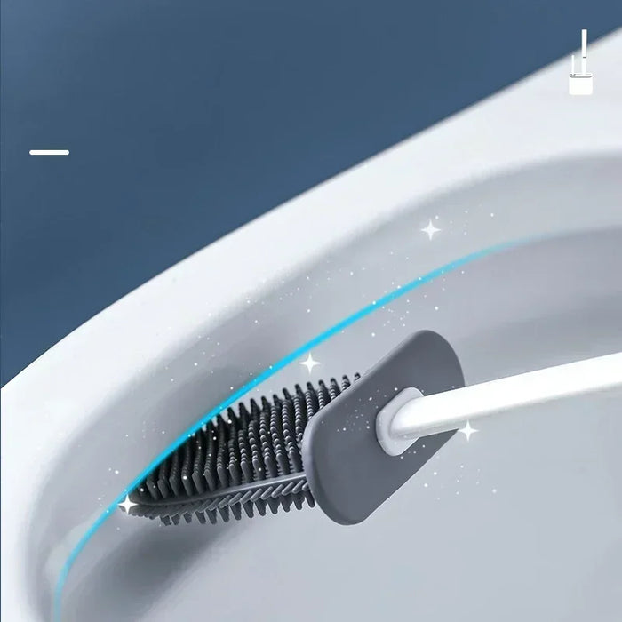 Silicone Toilet Brush Set — Flat Flexible Head with Wall-Mounted Holder