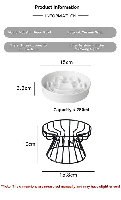 Elevated Ceramic Slow Feeder Bowl — Anti‑Choking Maze with Iron Stand