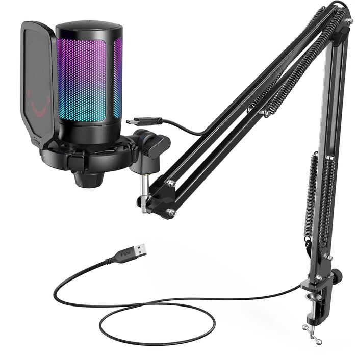 FIFINE A6T USB Gaming Microphone Kit with RGB, Cardioid Condenser & Boom Arm