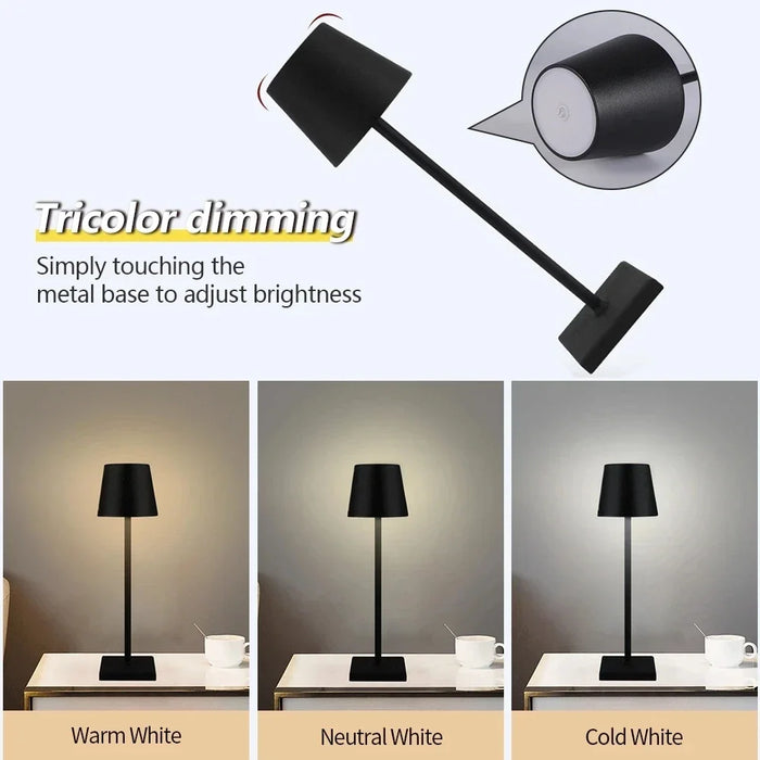 LED Skrivebordslampe - Usb-ladbar, vanntett, trådløs berøring for bar, restaurant, hotellrom - Ideell bordbelysningsløsning for hotell- og restaurantbransjen