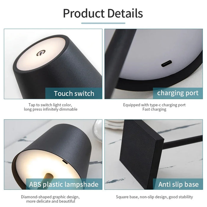 LED Skrivebordslampe - Usb-ladbar, vanntett, trådløs berøring for bar, restaurant, hotellrom - Ideell bordbelysningsløsning for hotell- og restaurantbransjen