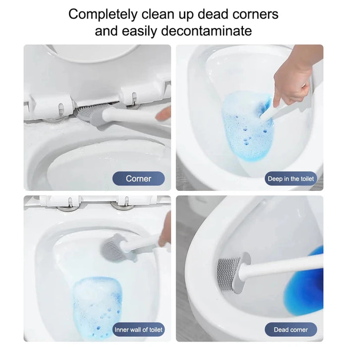 Silicone Toilet Brush with Quick‑Dry Base, Flexible Flat Head and Non‑Slip Handle