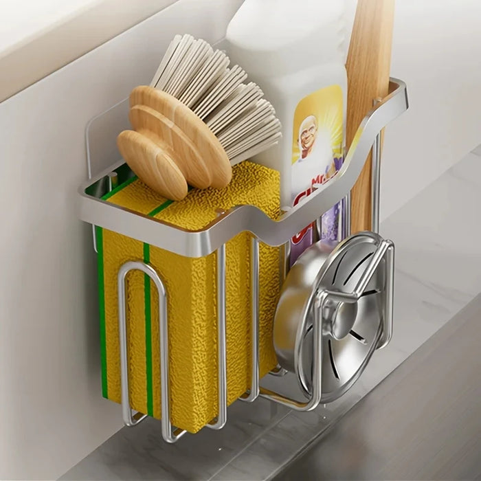 Sponge Holder for Kitchen Sink — Stainless Steel Sink Caddy with Adhesive Hook