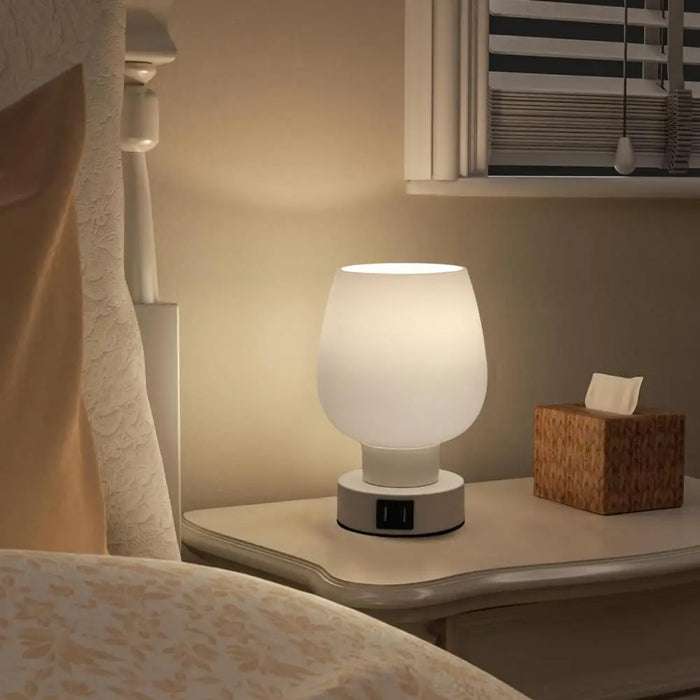 Moderne berøringskontroll LED skrivebordslampe - dimbar, flimmerfri, hvit glasskjerm nattlys - perfekt for enkel belysning ved sengen