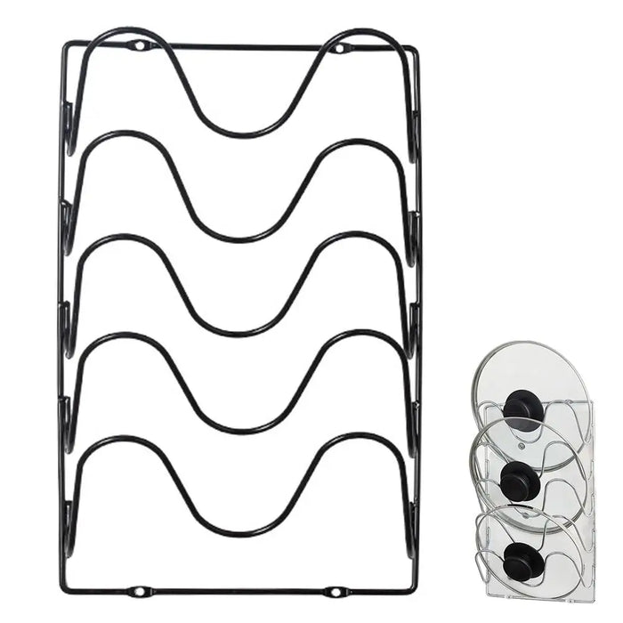 5-Tier Wall-Mounted Pot Lid Rack — Stainless Steel, Foldable, Space-Saving