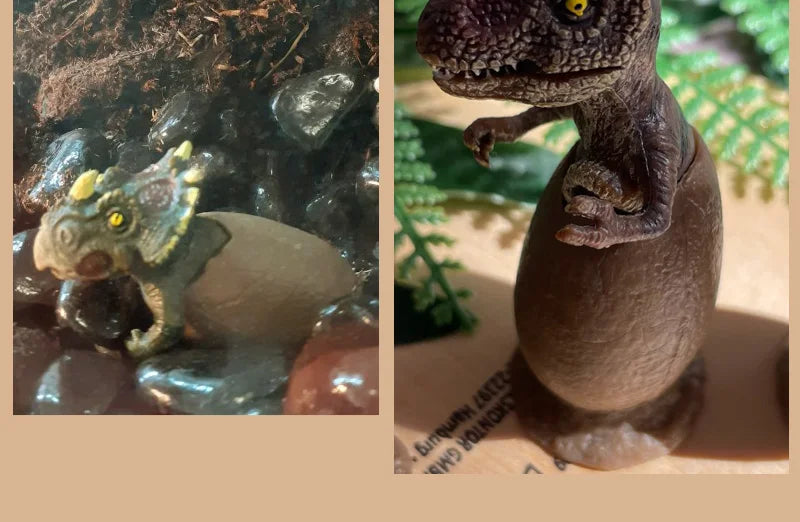3PCS Hatching Dinosaur Eggs – T‑Rex, Triceratops & Raptor PVC Model Set