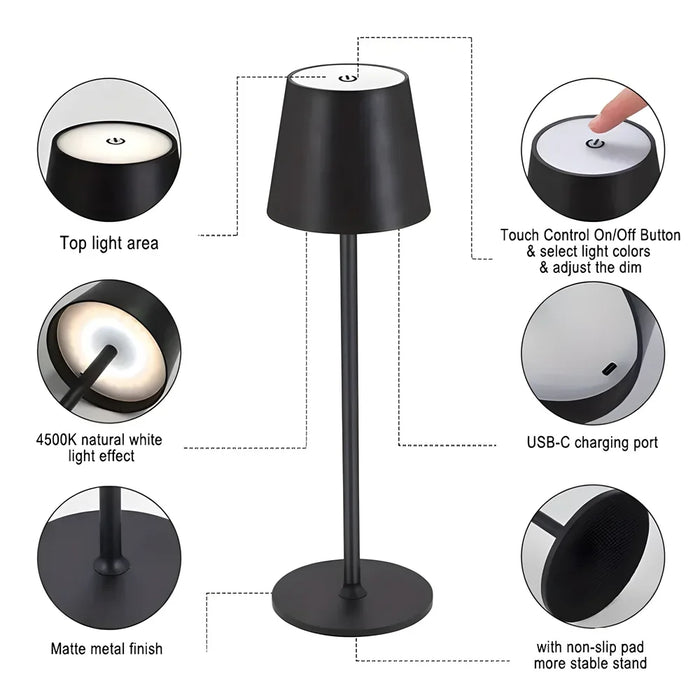 LED oppladbar skrivebordslampe - berøringsbryter bordlamper, 3 fargemoduser, dimmefunksjon - ideell for soverom, stue, bar og middagsdekorasjonsbelysning