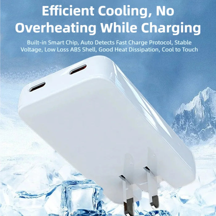PD 65W Ultra-thin GaN Dual-Port Travel Charger with US/EU/UK/KR Interchangeable Plugs