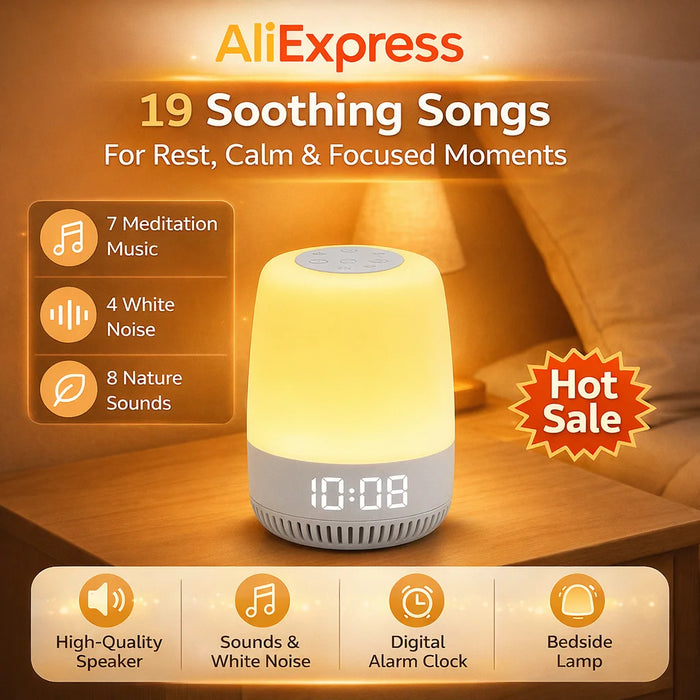 White Noise Machine with Night Light — Portable USB Rechargeable, 19 Soothing Sounds