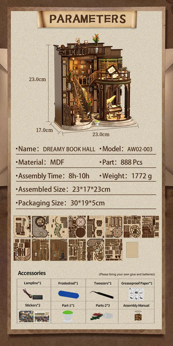 Retro Dreamy 3D Wooden Miniature House Kit — DIY Bookshelf Insert
