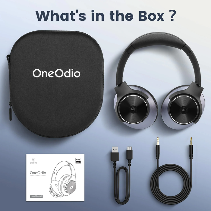 Oneodio A-serien - Bluetooth 5.0 aktive støydempende trådløse hodetelefoner - Innebygd mikrofon, Type C-lading og bæreveske - Utvidet 2 års garanti inkludert