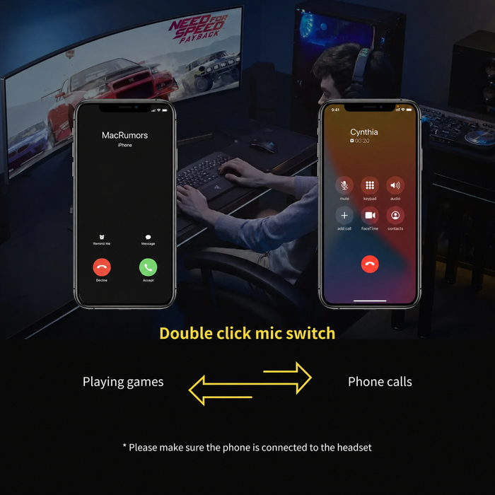 SOMiC G-serien - Trådløst spillhodesett med avtagbar mikrofon - 3 tilkoblingsmoduser: Bluetooth, 2,4G USB-dongel, kablet 3,5 mm - Kompatibel med PS5 / PS4 / PC / Datamaskin / Telefon / XBOX / Switch