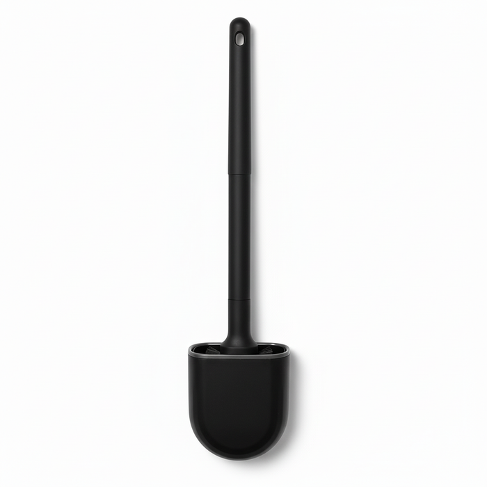 Silicone Toilet Brush with Quick‑Dry Hanging Holder — Long Handle, Flexible Head (White)