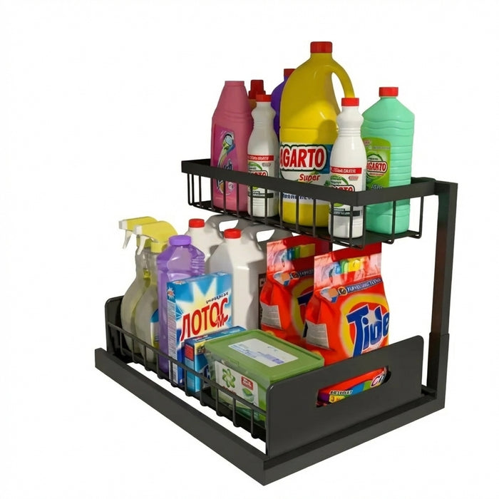 Double-Layer Pull-Out Under-Sink Shelf — Sliding Cabinet Storage for Kitchen & Bathroom