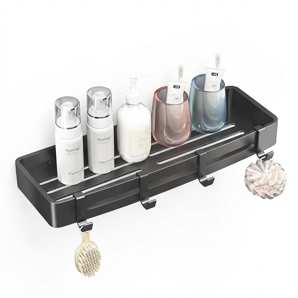 Corner Punch-Free Storage Rack — Single-Tier Bathroom & Kitchen Shelf (Black)