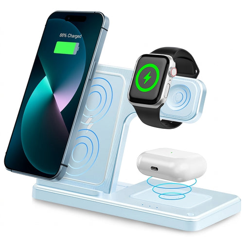 3-in-1 Magnetic Foldable Wireless Charger — 18W Fast Charge for iPhone, iWatch & AirPods