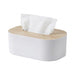 Bamboo & Solid Wood Tissue Box — Removable Napkin Holder, White or Black